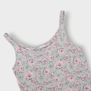 Duluth Trading Tank Top Shirt Womens Small Gray Floral Built In Bra Sleeveless